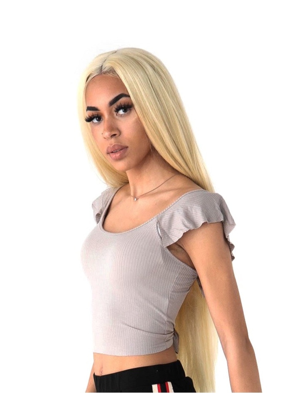 Women's Ruffle Sleeve Crop Top - Taupe